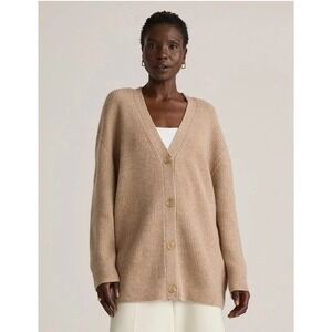 Quince Mongolian Cashmere Oversized Boyfriend Cardigan Sweater Oatmeal XL NWT